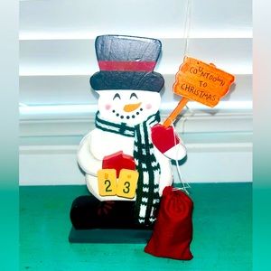 Countdown To Christmas Snowman Xmas Decor Painted Vintage